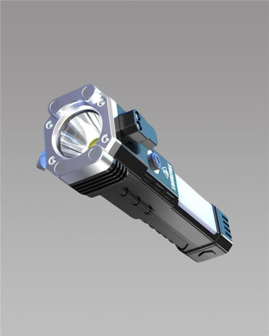 Rechargeable LED Tactical Flashlight – Emergency Torch with Power Bank, Magnet & Safety Hammer
