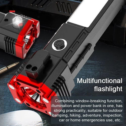 Rechargeable LED Tactical Flashlight – Emergency Torch with Power Bank, Magnet & Safety Hammer