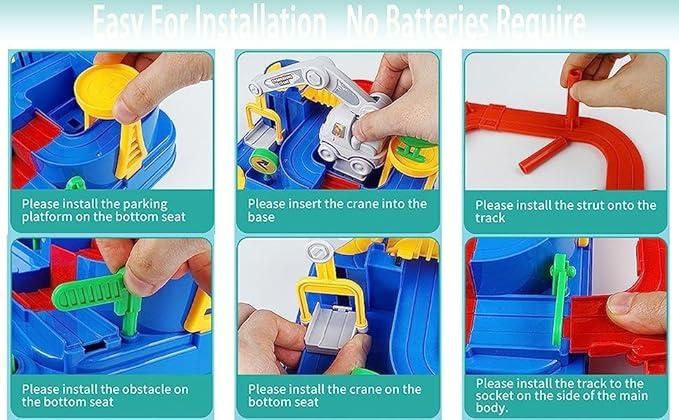Educational 3-in-1 Vehicle Playset – Race Track, Parking & Crane Fun