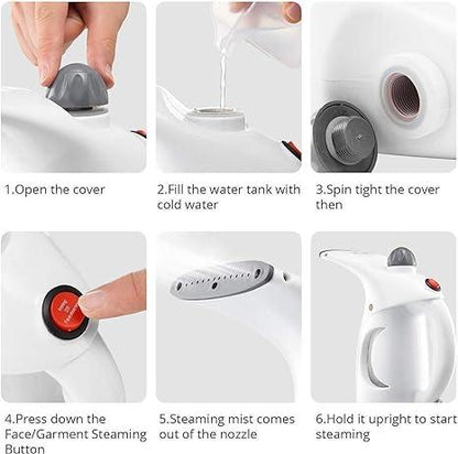 2-in-1 Portable Garment Steamer & Facial Vaporizer – Fast Heat Travel Steam Iron Brush