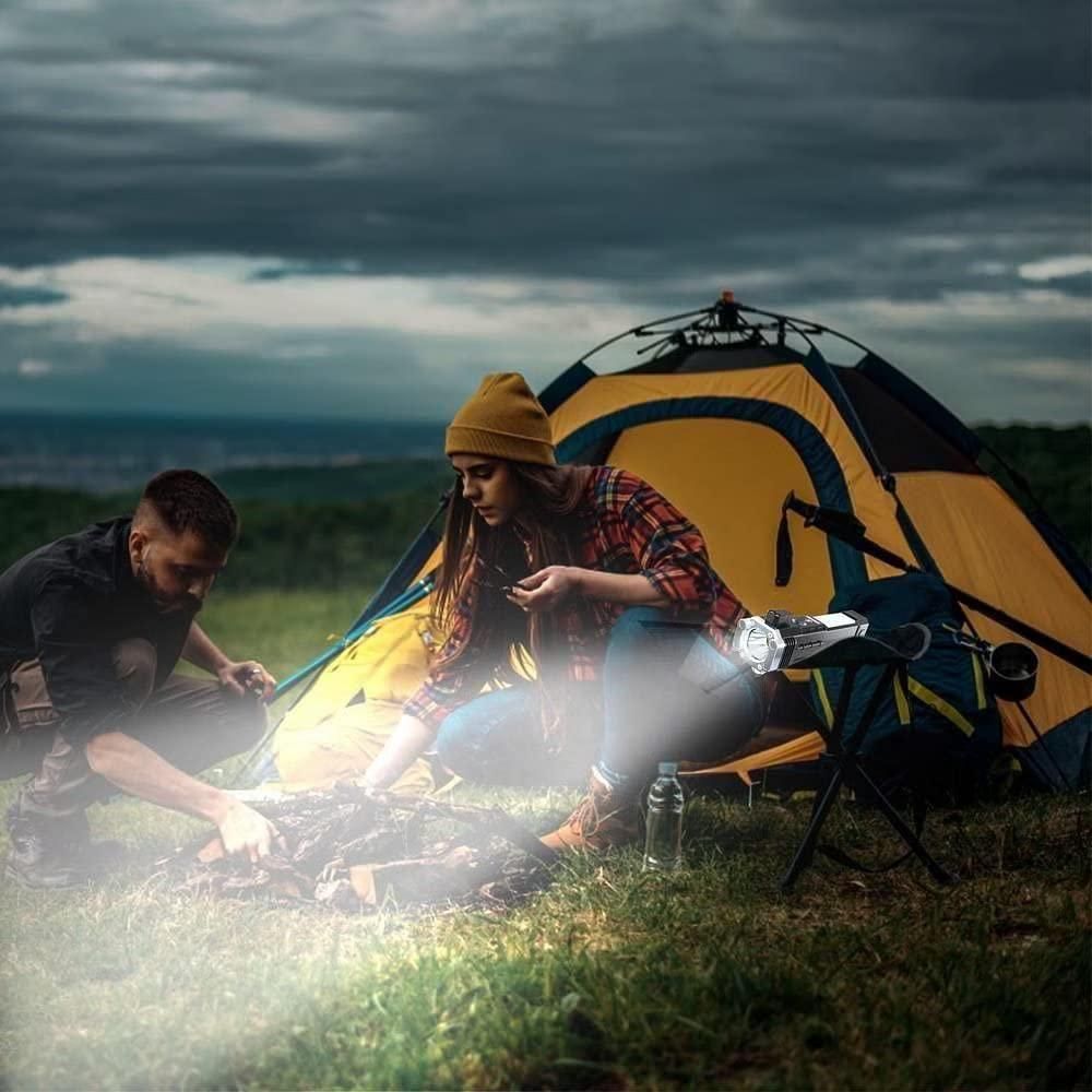 Rechargeable LED Tactical Flashlight – Emergency Torch with Power Bank, Magnet & Safety Hammer