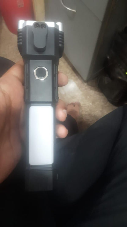 Rechargeable LED Tactical Flashlight – Emergency Torch with Power Bank, Magnet & Safety Hammer