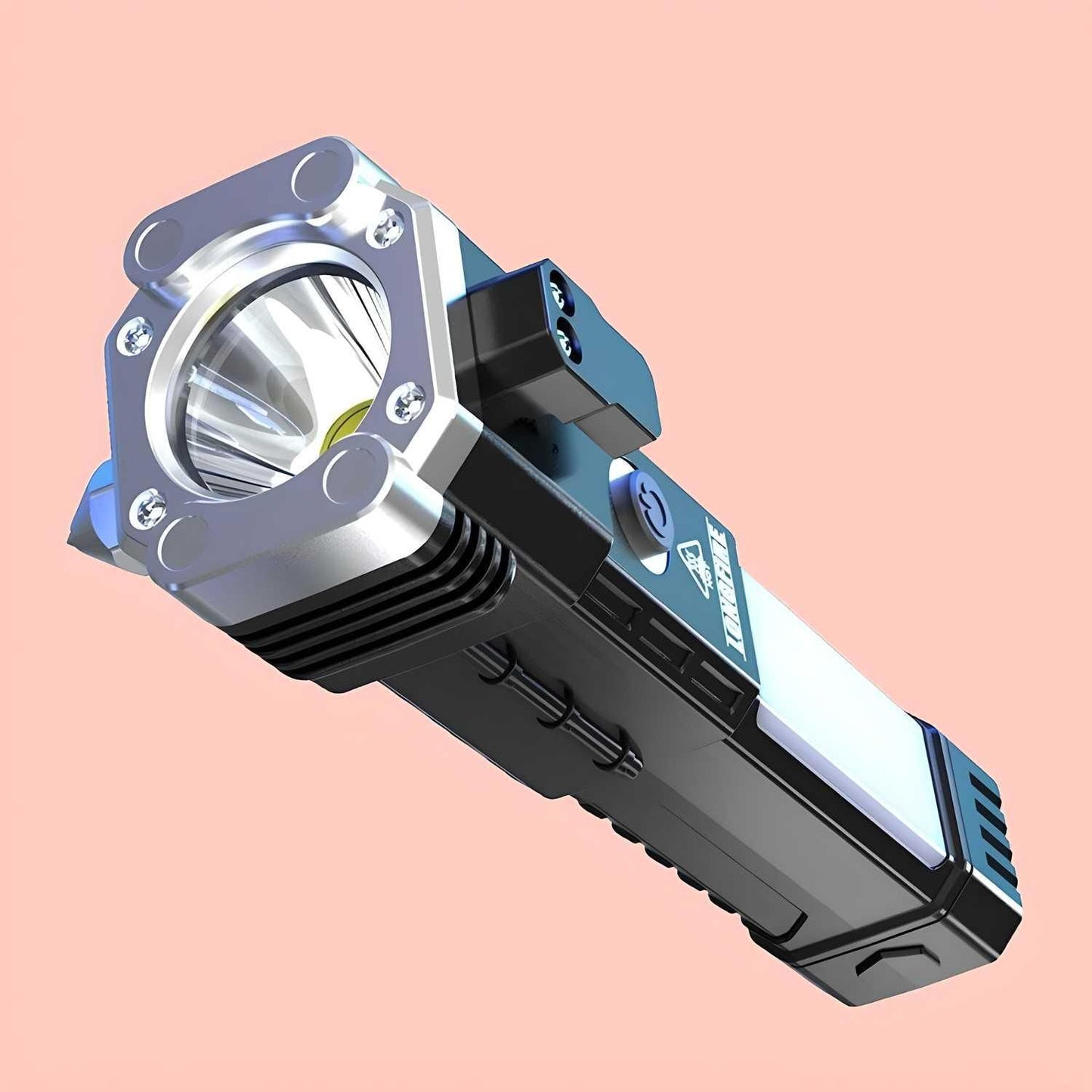 Rechargeable LED Tactical Flashlight – Emergency Torch with Power Bank, Magnet & Safety Hammer