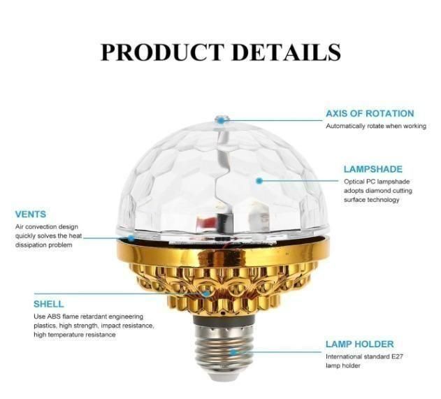 360° Rotating Crystal Disco LED Light with Holder